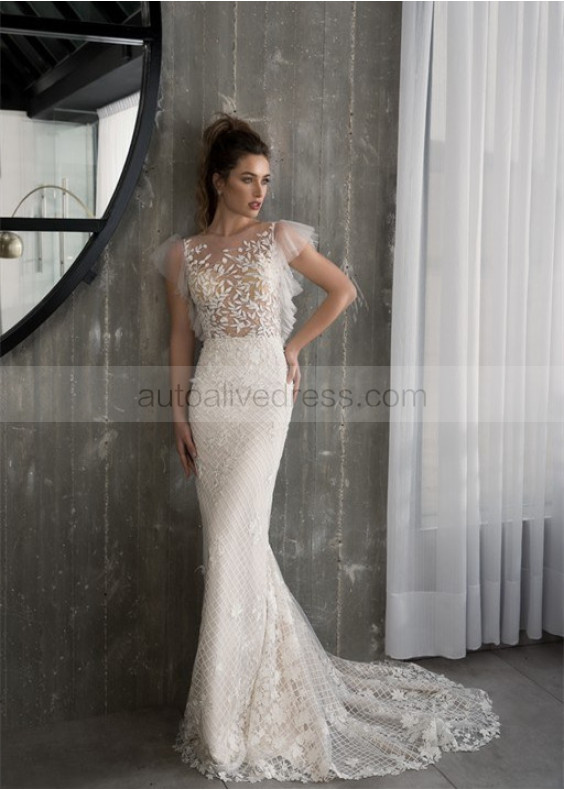 Chic Beaded Lace Tulle Wedding Dress
